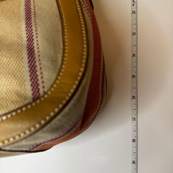 ETIENNE AIGNER Linen Shoulder Hobo Tote Handbag Purple Orange Ecru Fabric Purse - Picture 5 of 6